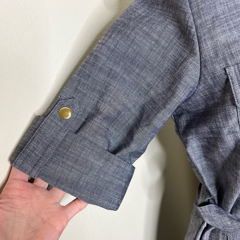 Sharagano Venice Shirt Dress 12 Blue Denim Twill Half Zip D Ring Belted Cotton - Picture 6 of 9